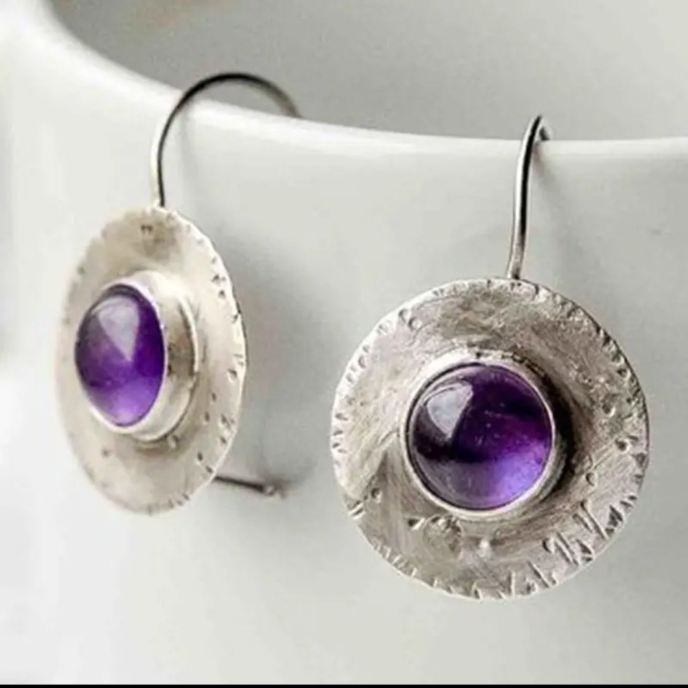 Luxury Green Zircon Drop Shape Earrings Engagement Jewelry Purple Stone Dangle